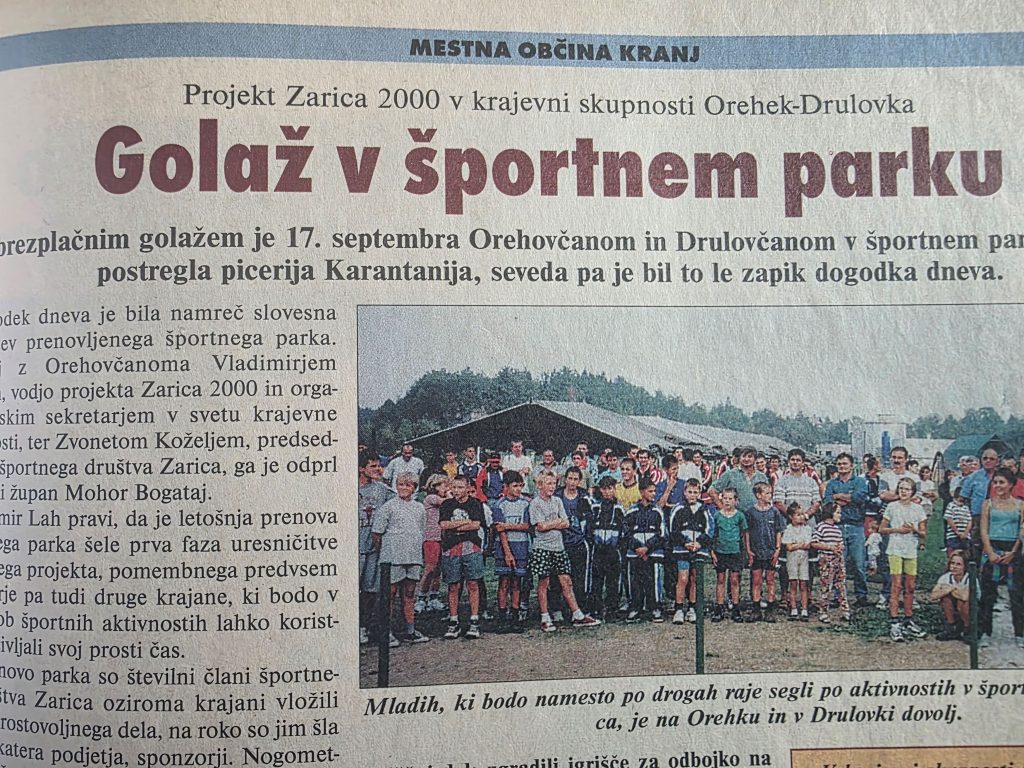 NK Zarica Kranj leta 2000 — Projekt v domeni lokalne skupnosti. Veseljačenje, slavnostni govori, finančno breme pa po neplačanih obveznostih v naročje kluba